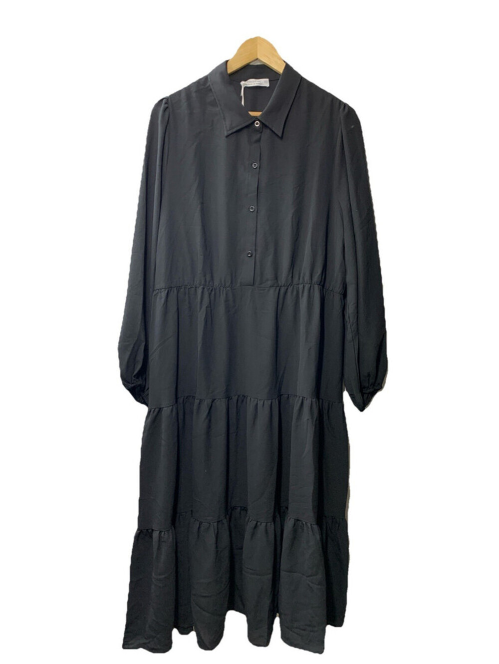Jasambac Womens Casual 3/4 Sleeve Shirt Dress Button-Up V Neck Size 2XL, Black